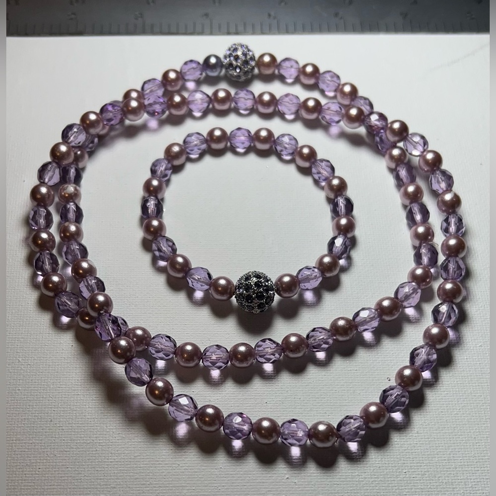 Joan Rivers Classic Collection Lilac Pearl Glass Crystals Necklace Bracelet J10